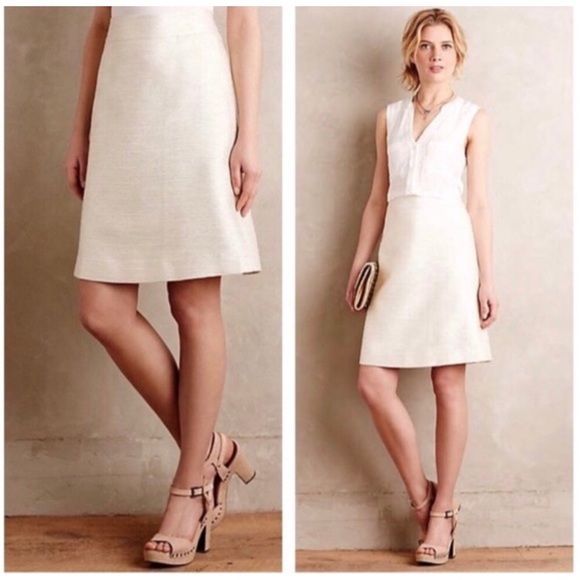 Anthropologie PaperCrown Metallic Cream Ivory Skirt Women’s Size 6 - Picture 1 of 8